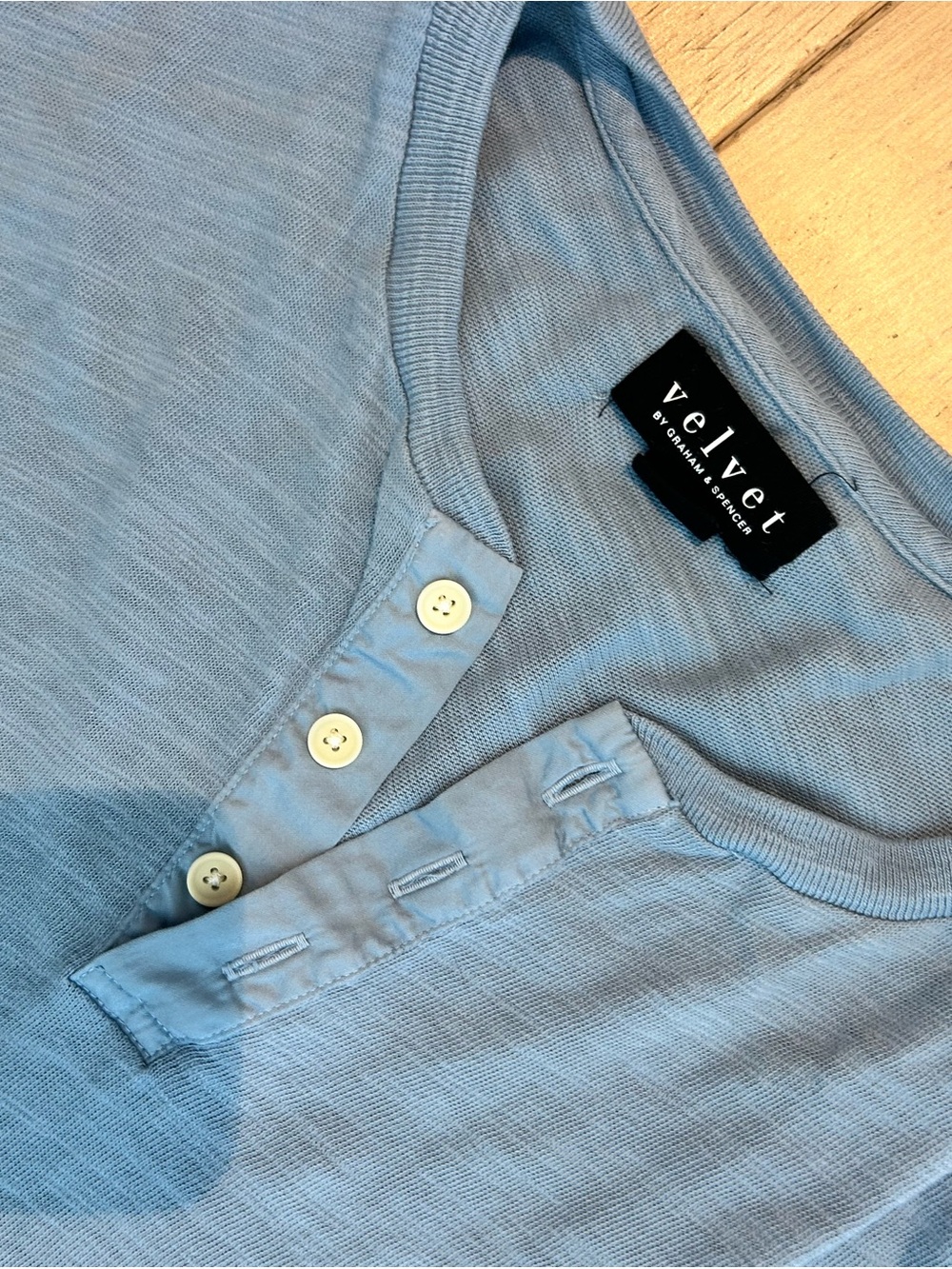 Velvet by Graham & Spencer Pale Blue Short Sleeve Henley